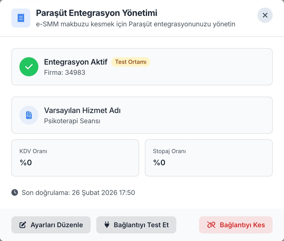 Paraşüt hesabı bağlı durumu