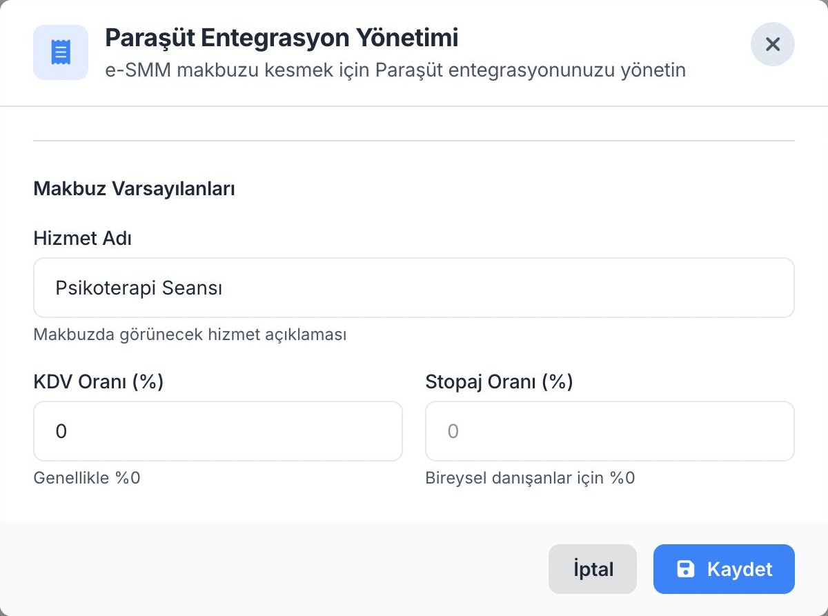 Paraşüt entegrasyon ayarlarını düzenleme