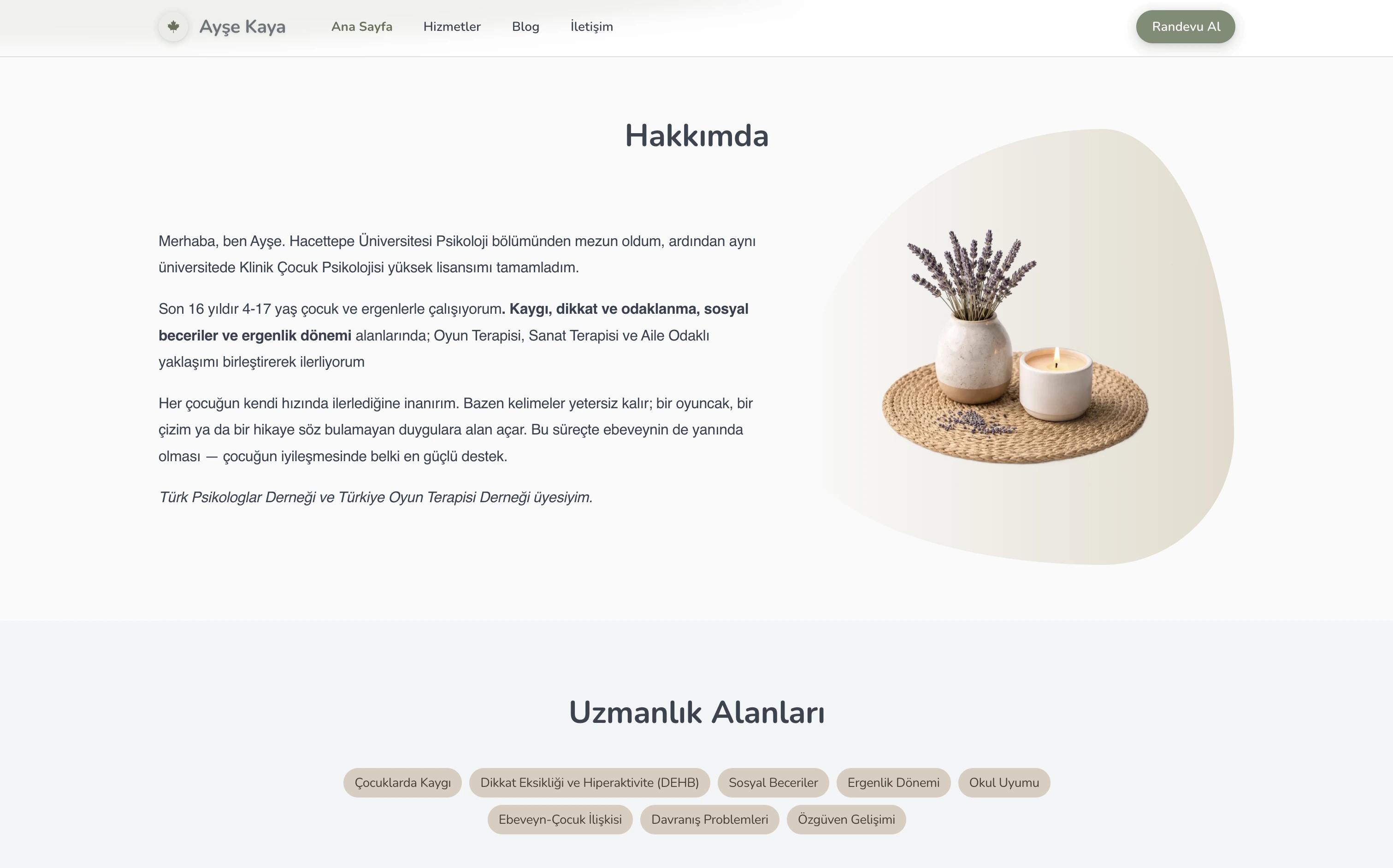 Ayşe terapist web sitesi — Sıcak stilde Tanışma bölümü örneği