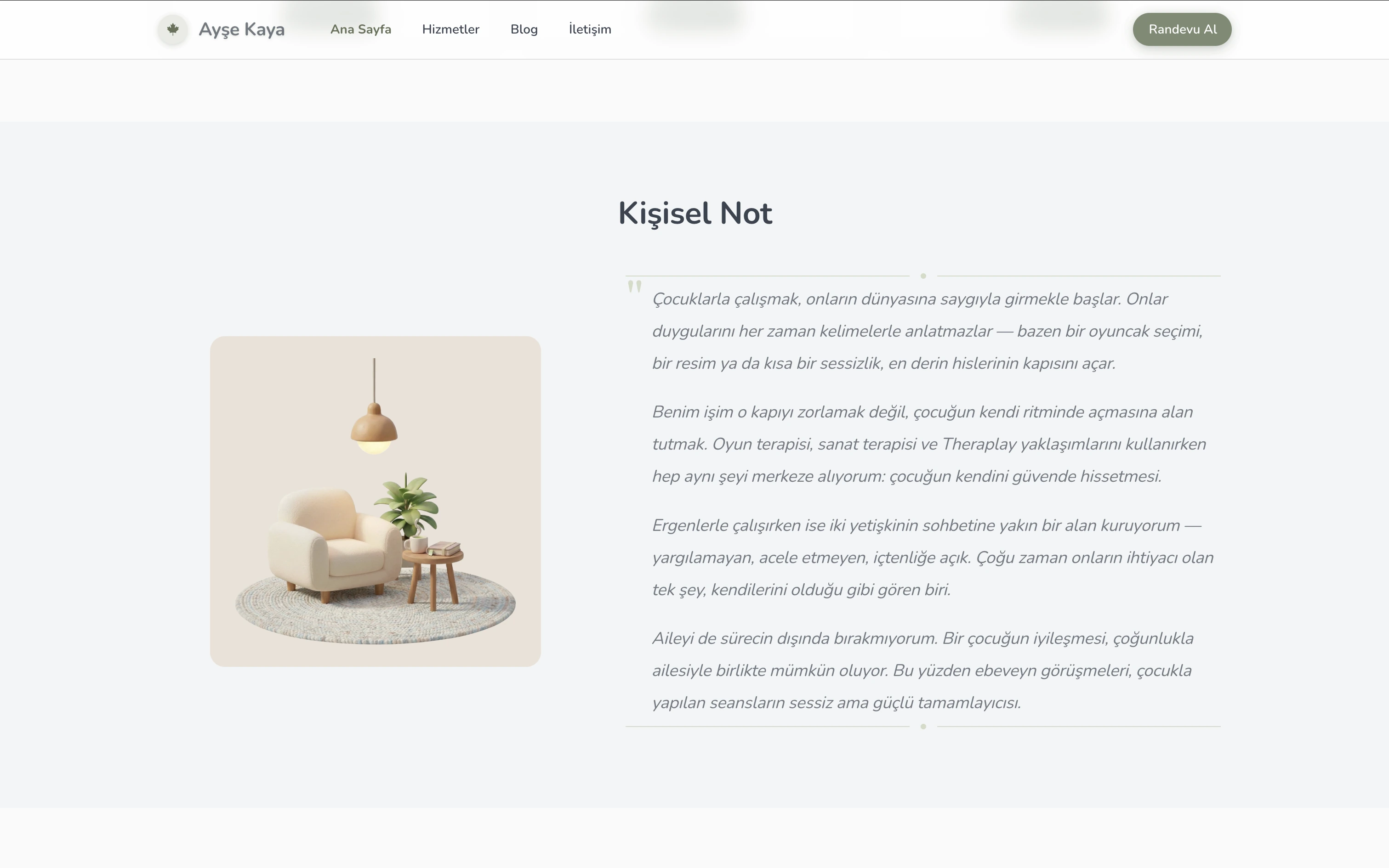 Ayşe terapist web sitesi — Sıcak stilde Kişisel Davet bölümü örneği
