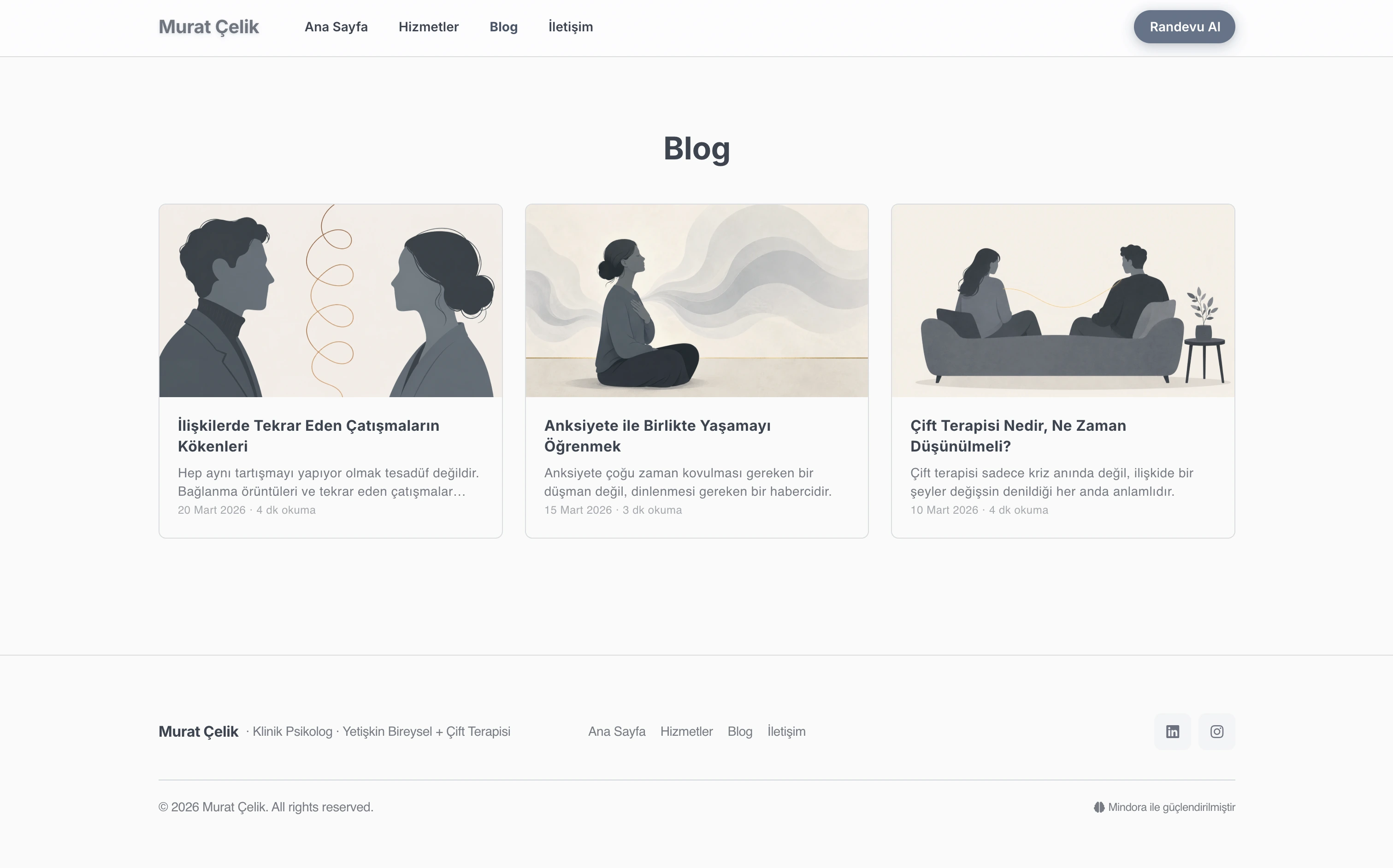 Murat terapist web sitesi — Klasik stilde İçerik Otoritesi bölümü örneği