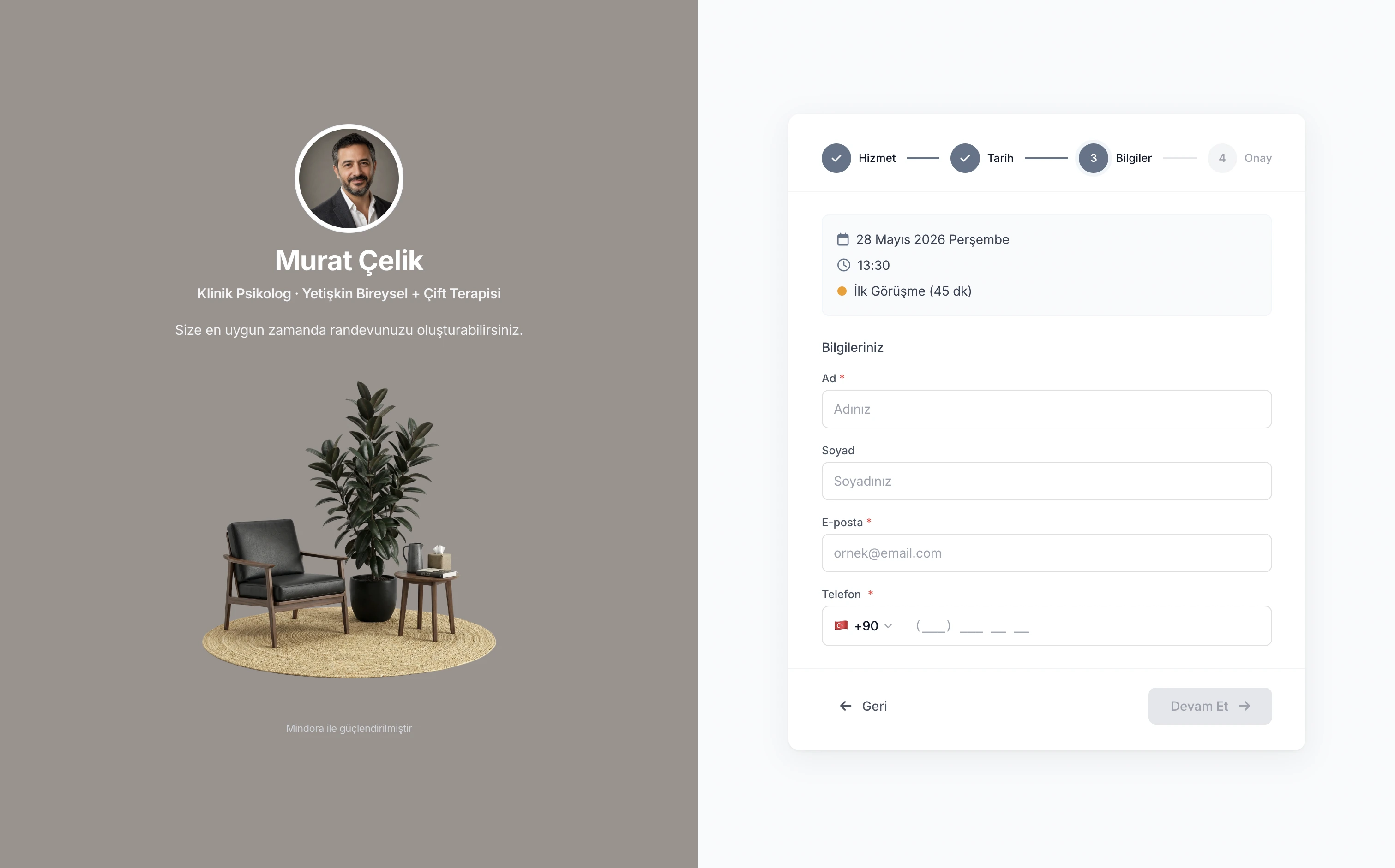 Murat terapist web sitesi — Klasik stilde Randevu Akışı bölümü örneği