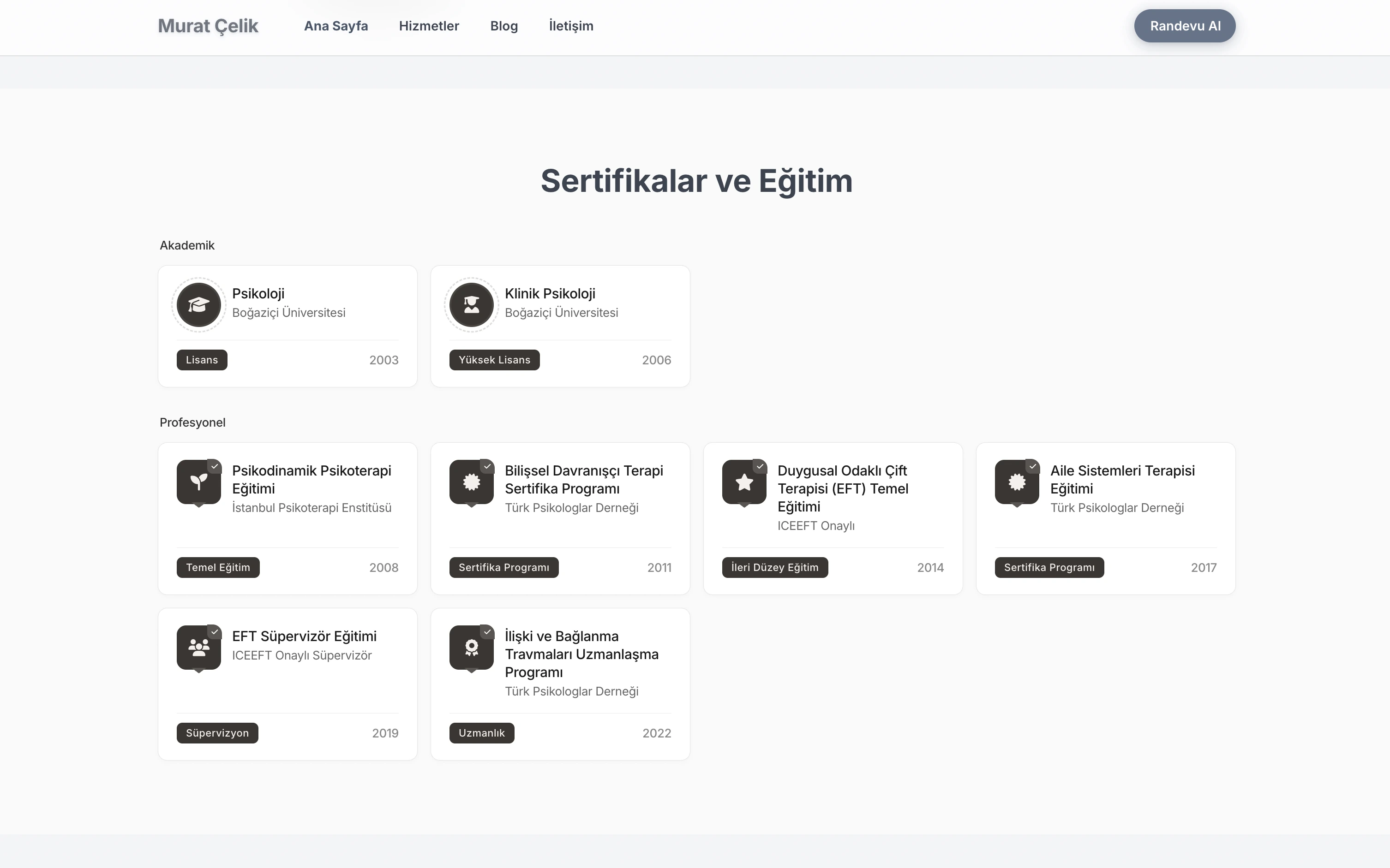 Murat terapist web sitesi — Klasik stilde Akademik Geçmiş bölümü örneği