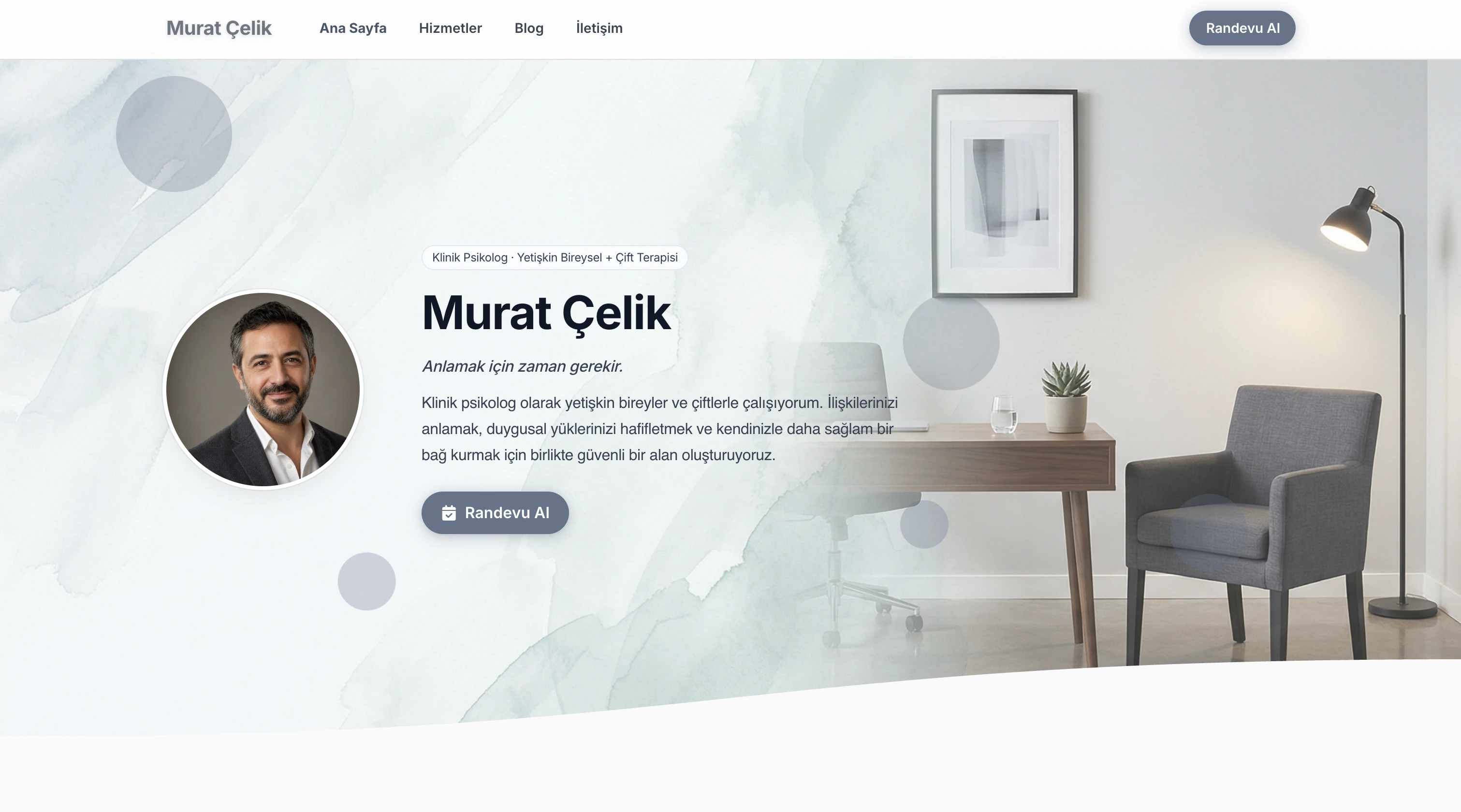 Murat terapist için Klasik stilde web sitesi hero örneği