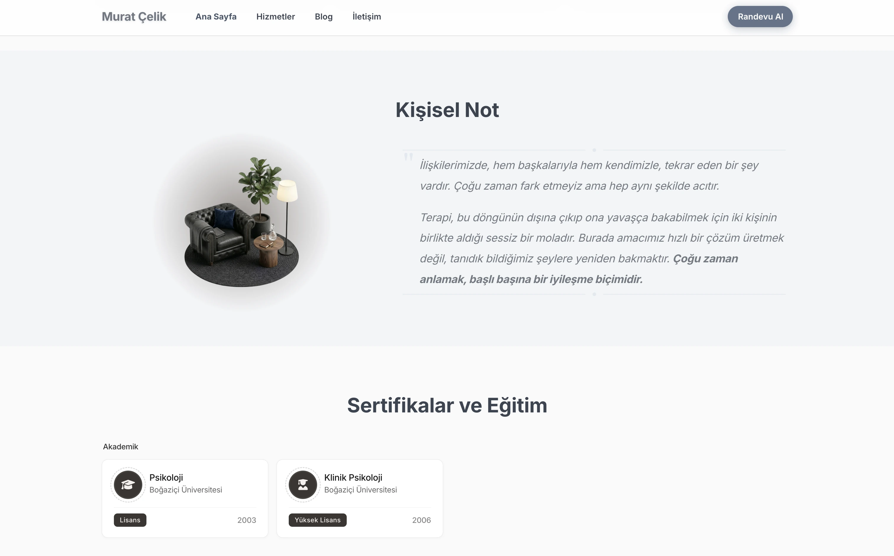 Murat terapist web sitesi — Klasik stilde Kişisel Davet bölümü örneği