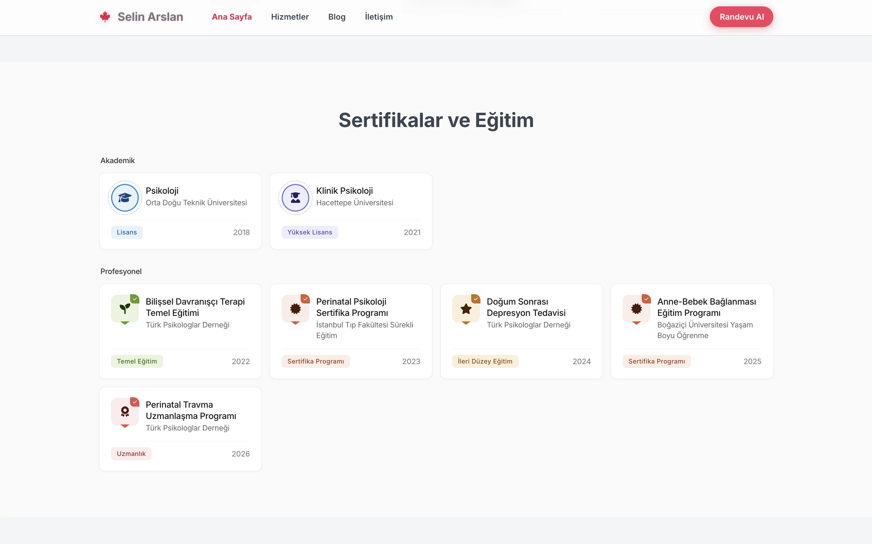 Selin terapist web sitesi — Pastel stilde Akademik Geçmiş bölümü örneği