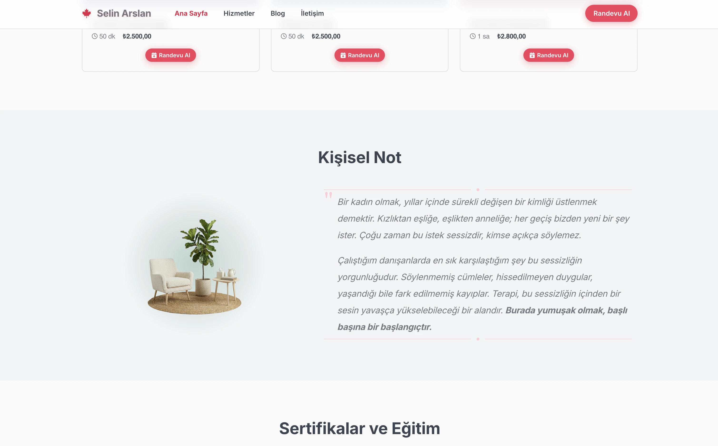 Selin terapist web sitesi — Pastel stilde Kişisel Davet bölümü örneği
